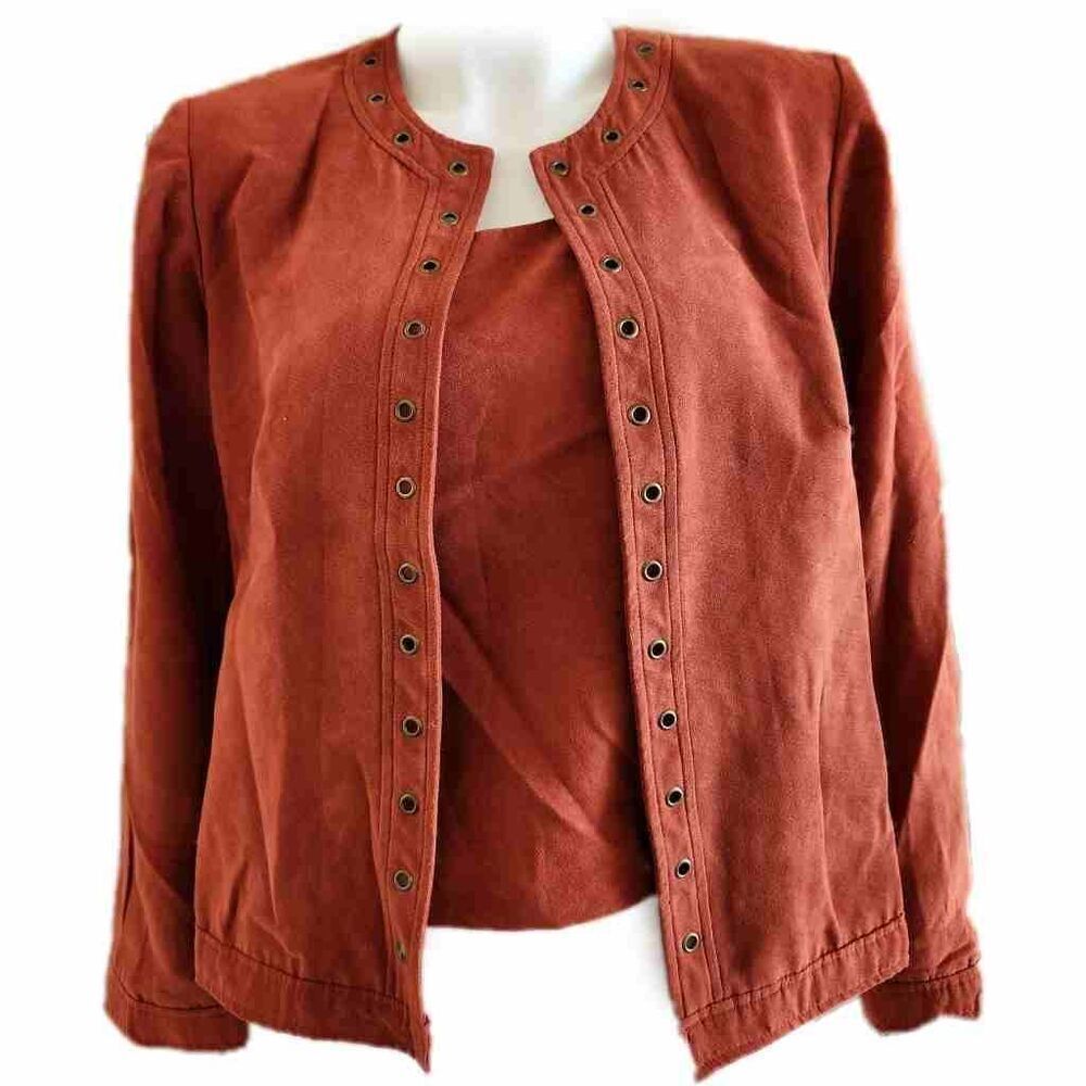 Positive Attitude Rust Suede-Look Open Front Blazer